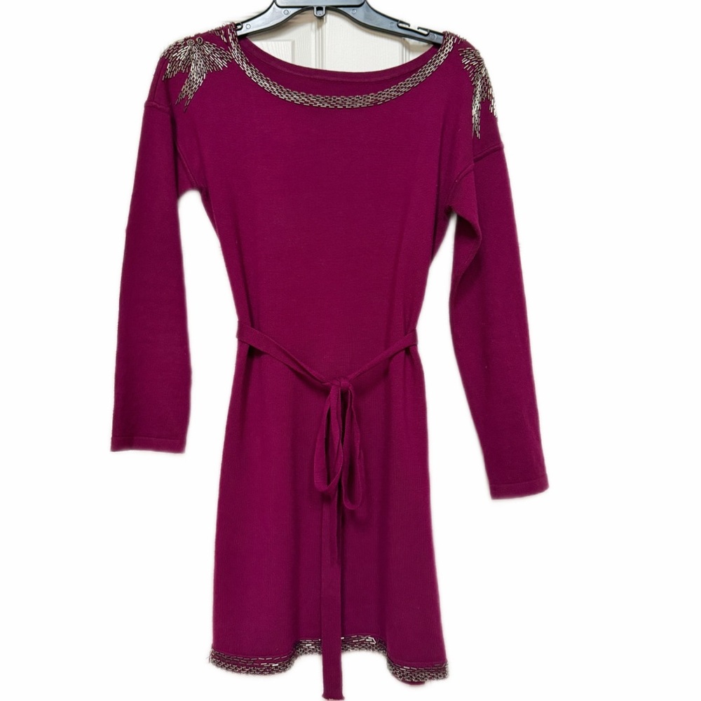 Magenta Long Sleeve Knit Dress with Shining Beads — Fits S/M
